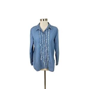 Pilcro Anthropologie Juni Blue Ruffle Chambray Shirt Size S